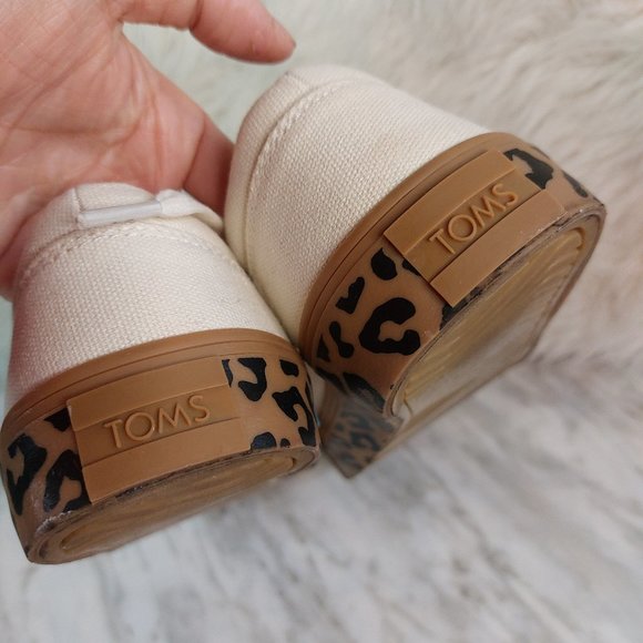 Toms Women's Cream Canvas Leopard Sole Trim Lace Up Running Shoes Sneaker Siz W9 - Picture 9 of 9